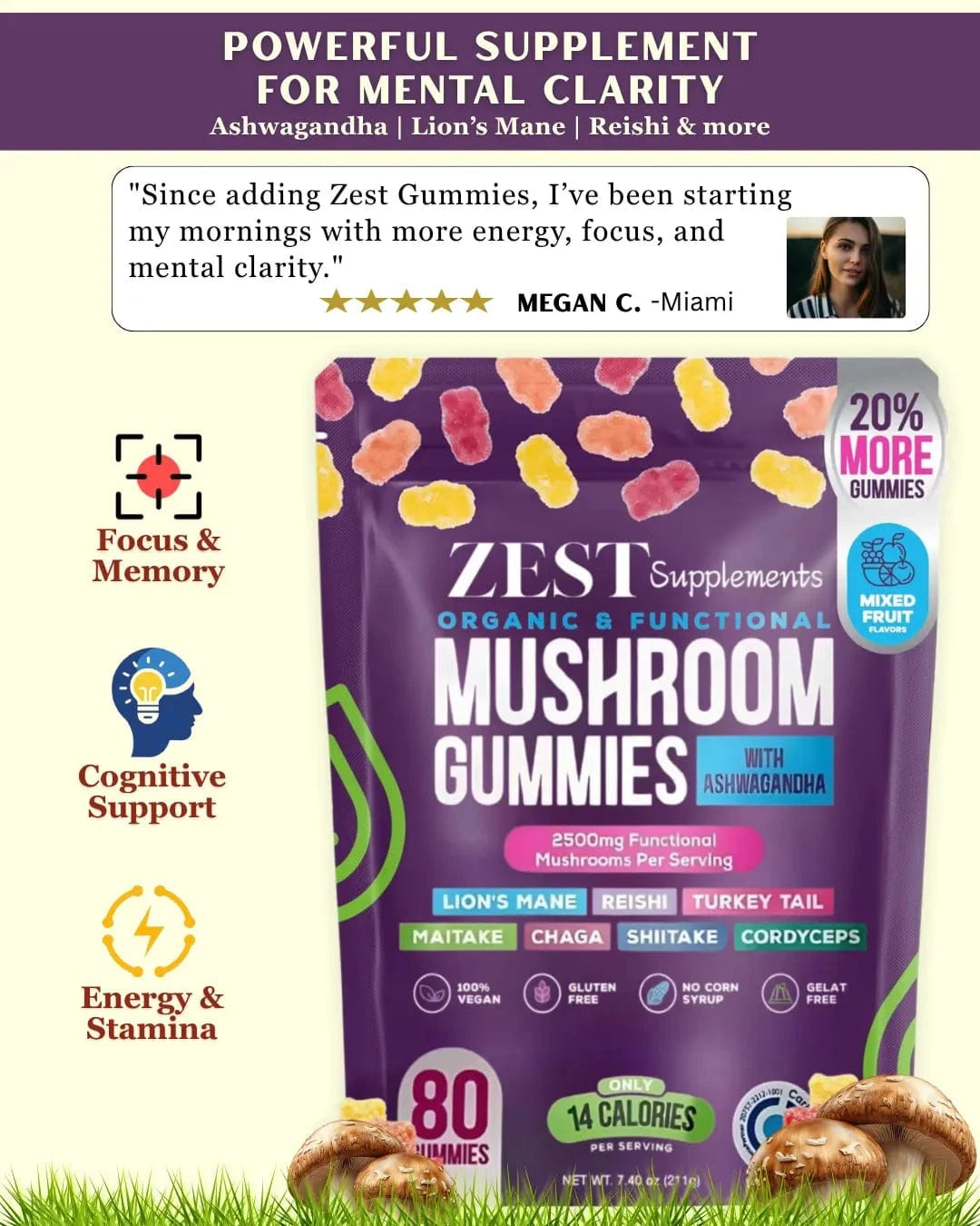 Organic Mushroom Gummies with Ashwagandha – Enhance Brain Support Naturally
