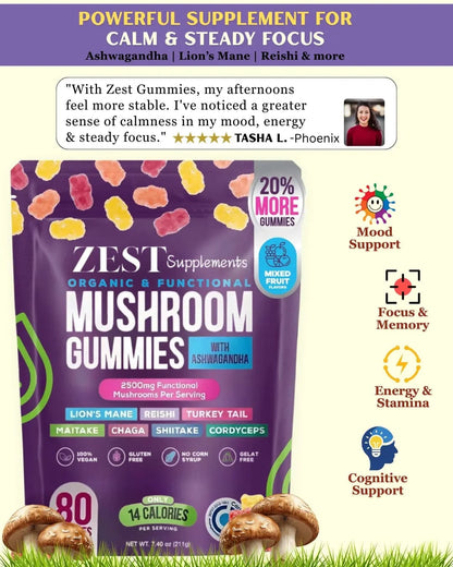 Organic Mushroom Gummies with Ashwagandha – Enhance Brain Support Naturally
