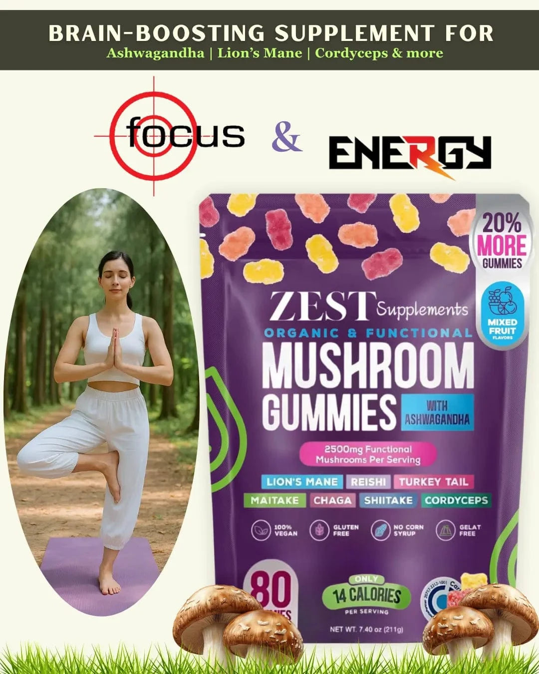 Organic Mushroom Gummies with Ashwagandha – Enhance Brain Support Naturally